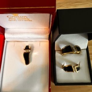 Bernard Passman black coral, diamonds, and gold wave breaker rings